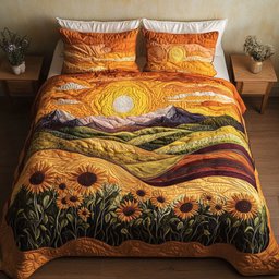 Amber Sunset Peaks 3-Piece Quilted Bedding Set NCU0NNT302