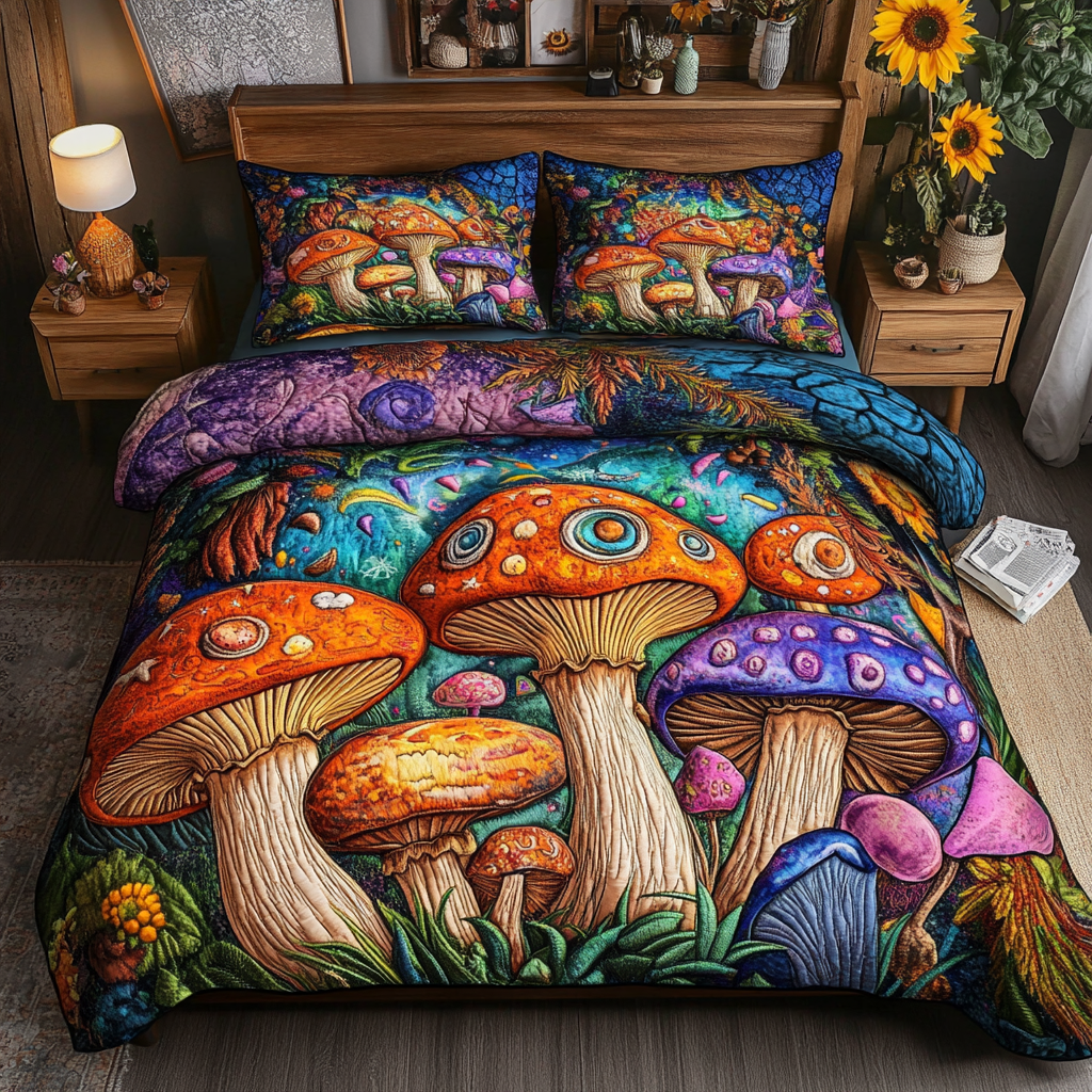 Mushroom Wonderland 3-Piece Quilted Bedding Set NCU0PVL098