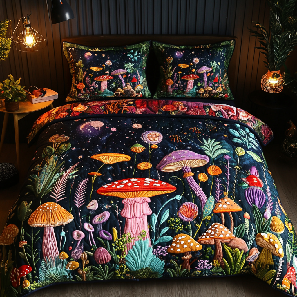 Fungi Forest 3-Piece Quilted Bedding Set NCU0PVL094