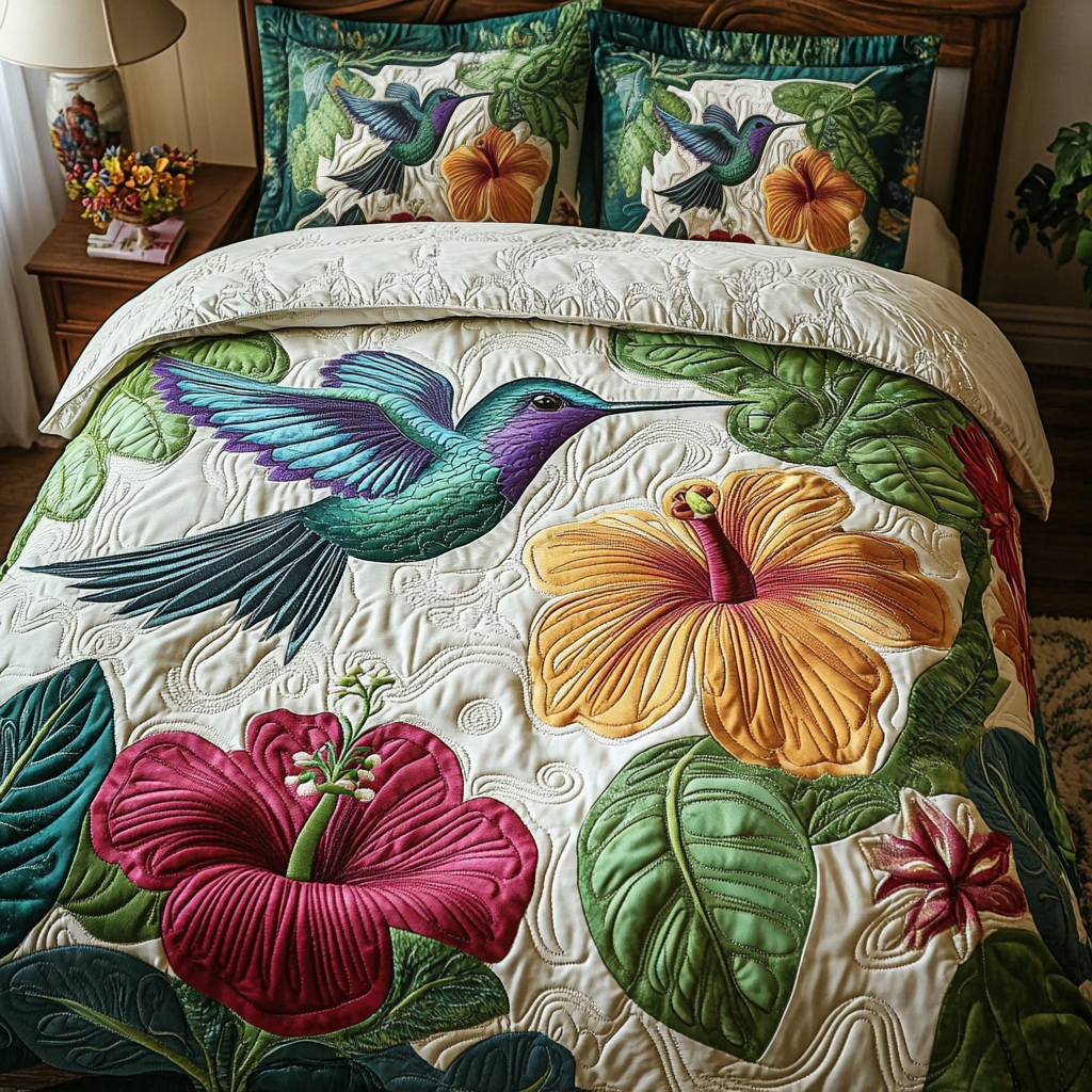 Tropical Hummingbird 3-Piece Quilted Bedding Set NCU0NVH199
