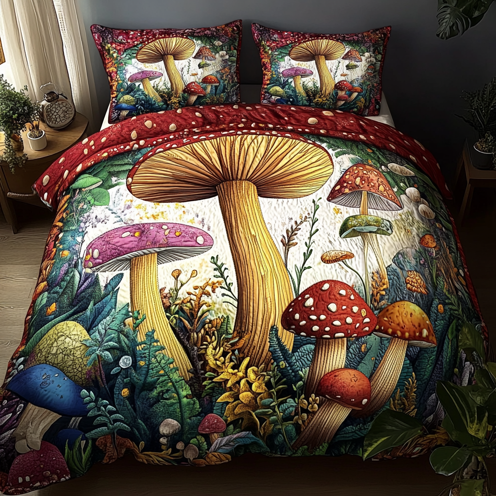 Enchanted Mushrooms 3-Piece Quilted Bedding Set NCU0PVL095