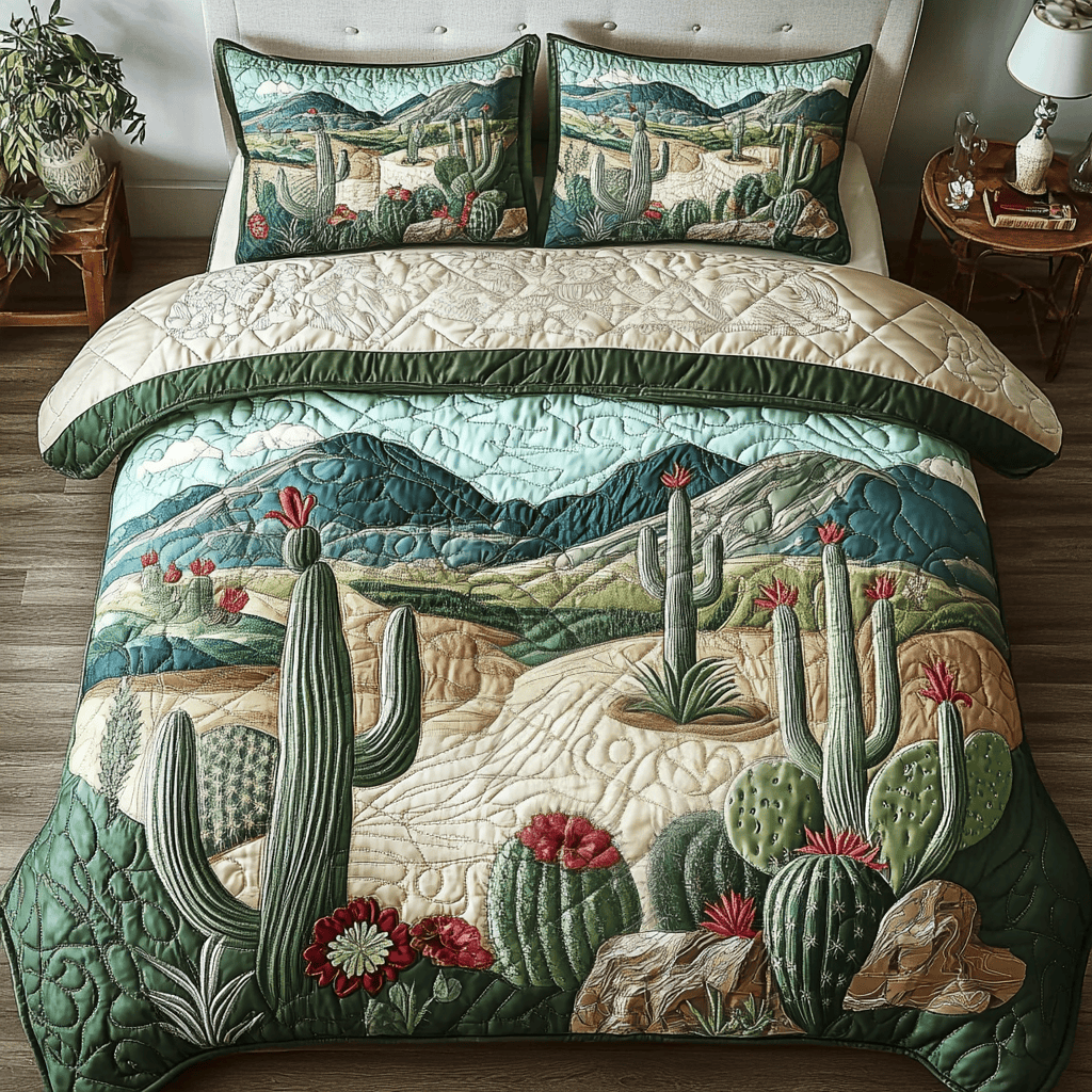 Cactus Dreams 3-Piece Quilted Bedding Set NCU0NVH170