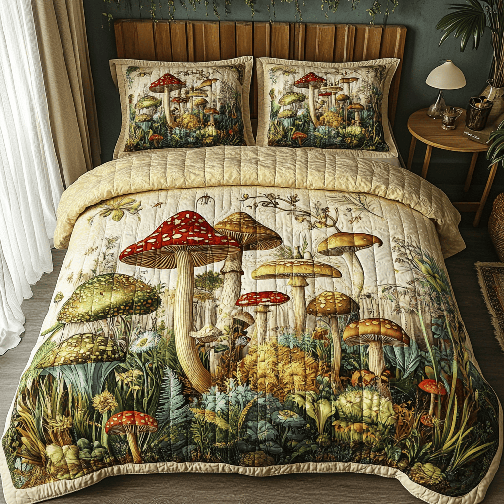 Mushroom Dreams 3-Piece Quilted Bedding Set NCU0PVL093