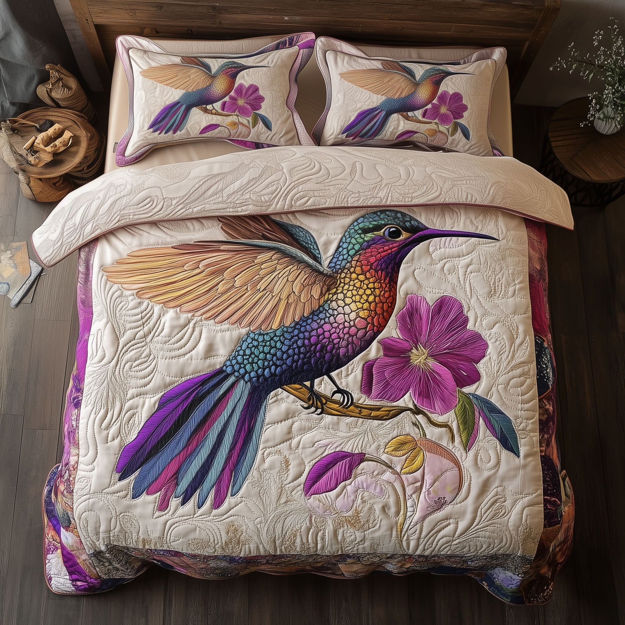 Mystic Hummingbird 3-Piece Quilted Bedding Set NCU0PTT214