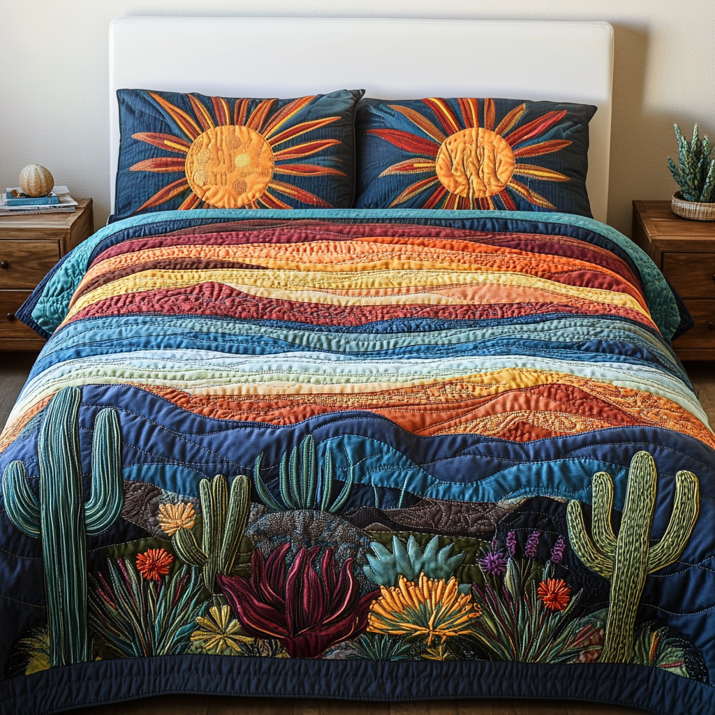 Cactus Garden 3-Piece Quilted Bedding Set NCU0NVH132