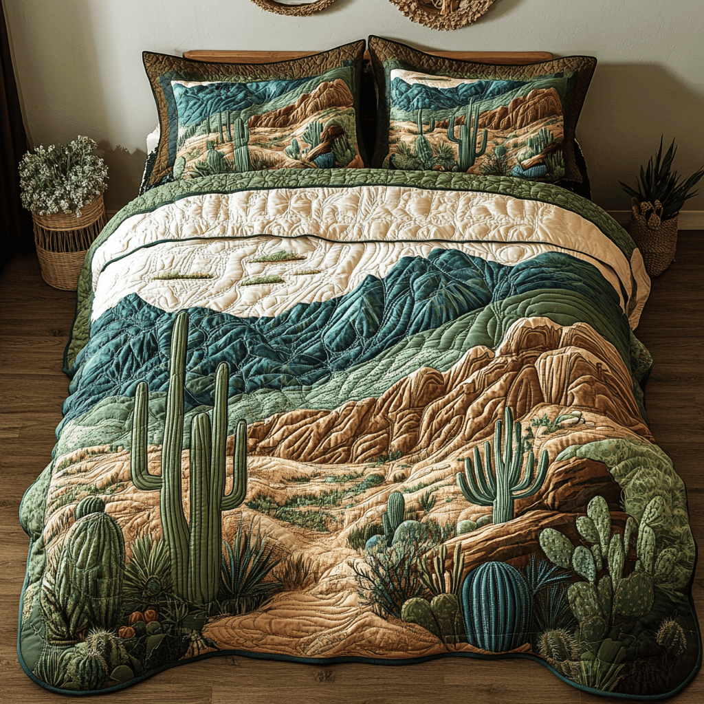 Cactus Bloom 3-Piece Quilted Bedding Set NCU0NVH165
