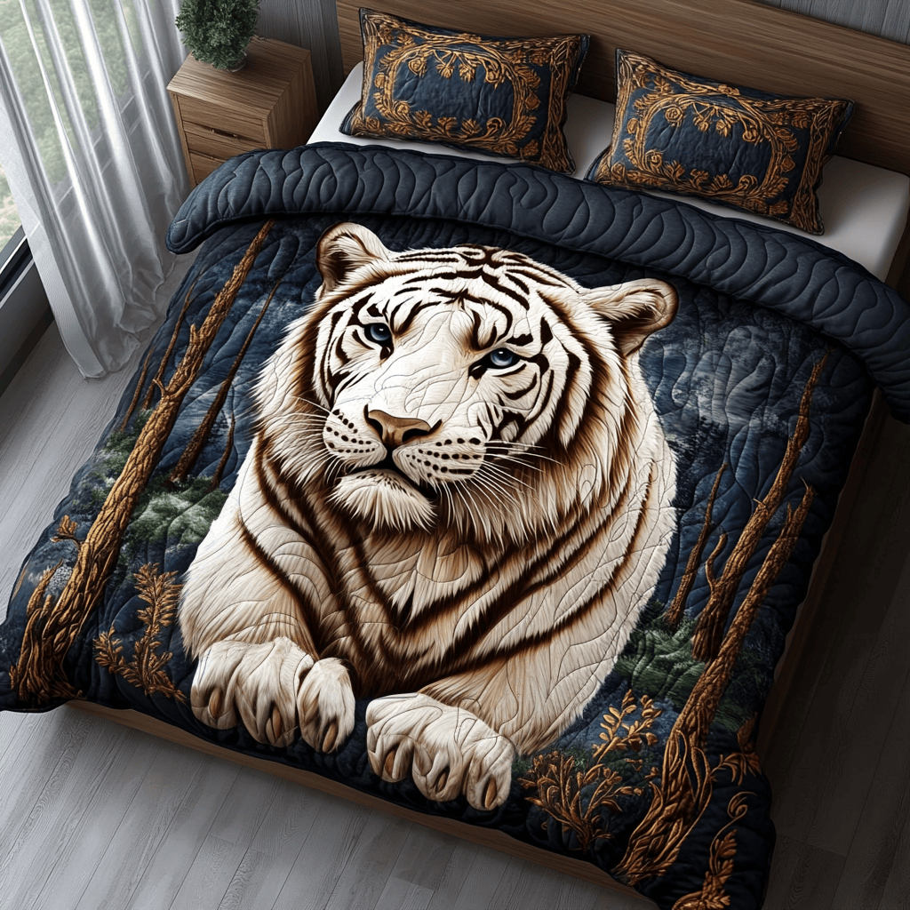 White Tiger Charm Quilted Bedding Set NCU0DV176