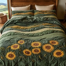 Serene Sunflower Meadow 3-Piece Quilted Bedding Set NCU0NNT305