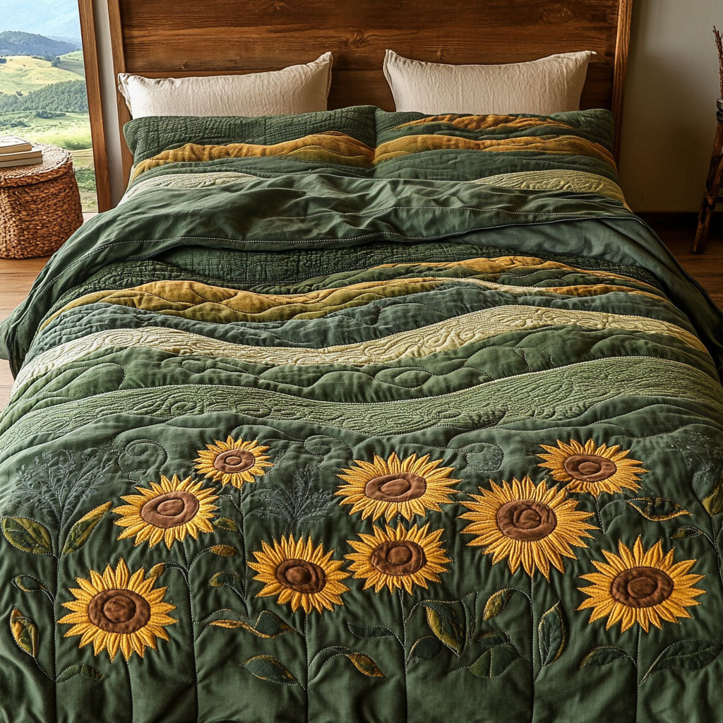 Serene Sunflower Meadow 3-Piece Quilted Bedding Set NCU0NNT305