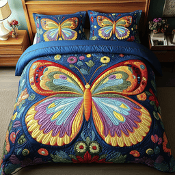 Vibrant Butterfly Dreams 3-Piece Quilted Bedding Set NCU0PVL032