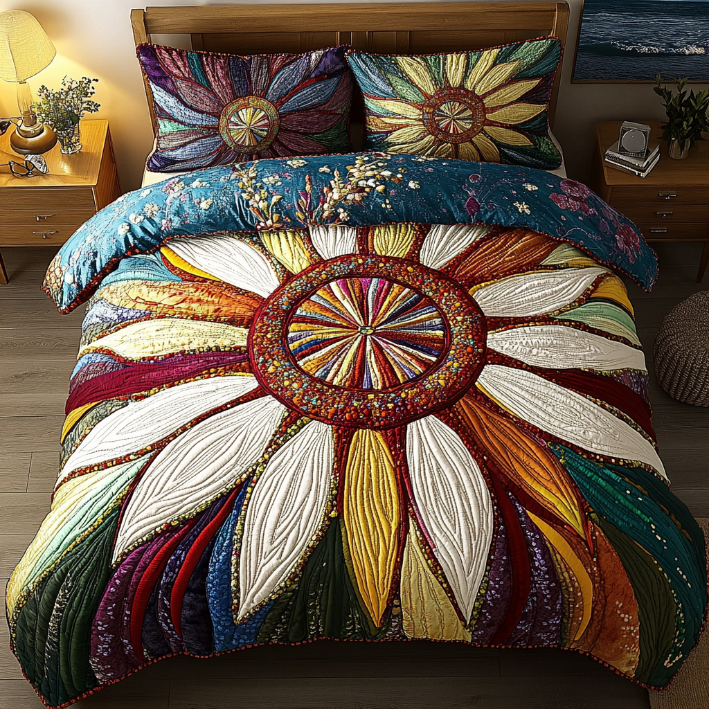 Golden Petals 3-Piece Quilted Bedding Set NCU0PVL026