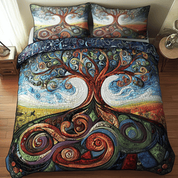 Whimsical Swirls Tree 3-Piece Quilted Bedding Set NCU0PVL059