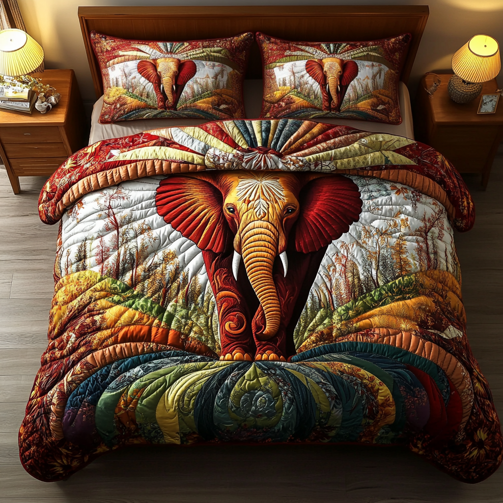 Elephant Whisper 3-Piece Quilted Bedding Set NCU0NVH068