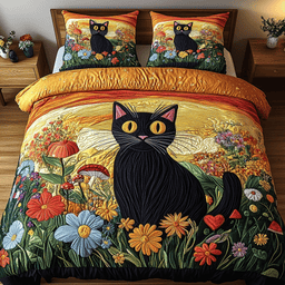 Enchanted Floral Cat 3-Piece Quilted Bedding Set NCU0PVL053