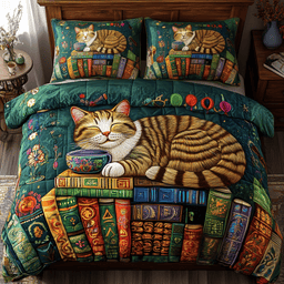 Literary Cat Retreat 3-Piece Quilted Bedding Set NCU0PVL050