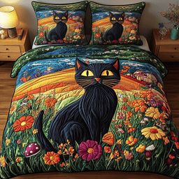 Twilight Whiskers 3-Piece Quilted Bedding Set NCU0PVL054