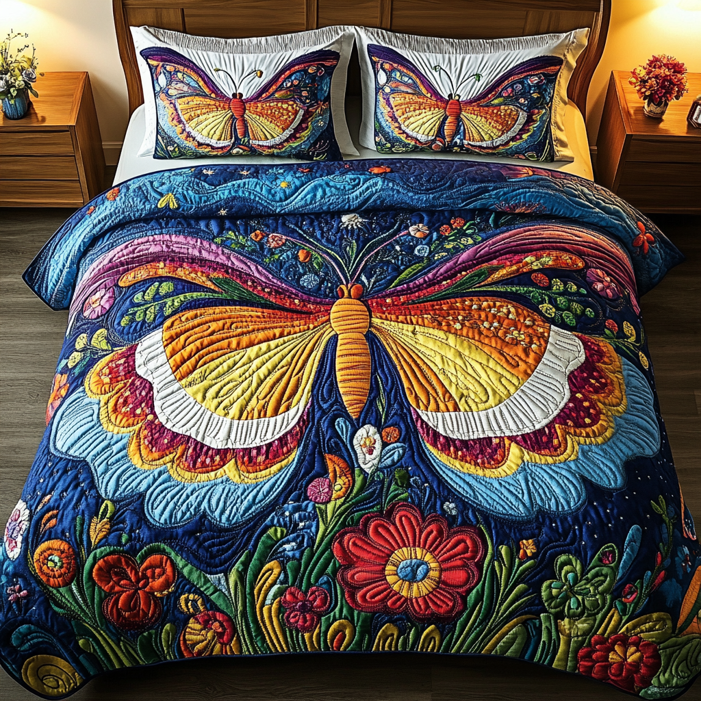 Mystic Butterfly Garden 3-Piece Quilted Bedding Set NCU0PVL031