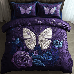 Twilight Butterfly Rose 3-Piece Quilted Bedding Set NCU0PVL036