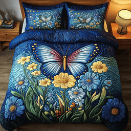 Blue Blossom Flight 3-Piece Quilted Bedding Set NCU0PVL033