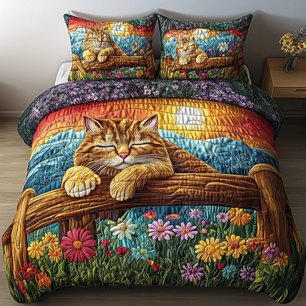 Cozy Catnap Meadow 3-Piece Quilted Bedding Set NCU0PVL049