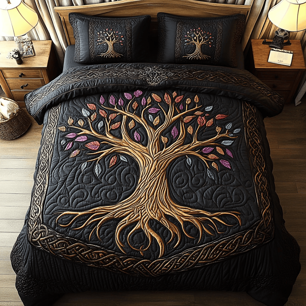 Harmony Tree 3-Piece Quilted Bedding Set NCU0DDK165