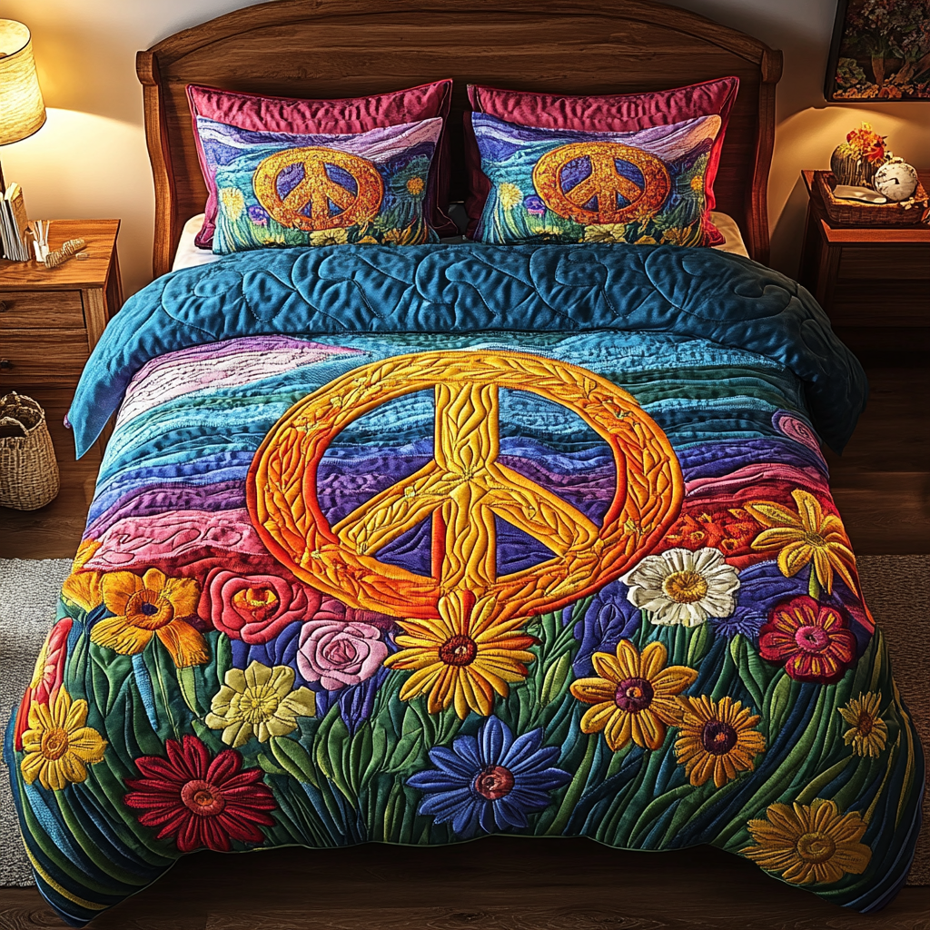 Flower Power 3-Piece Quilted Bedding Set NCU0PVL073