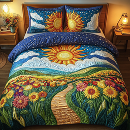Floral Sunrise 3-Piece Quilted Bedding Set NCU0PVL023