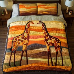 Sunset Mosaic Giraffes 3-Piece Quilted Bedding Set NCU0NNT301