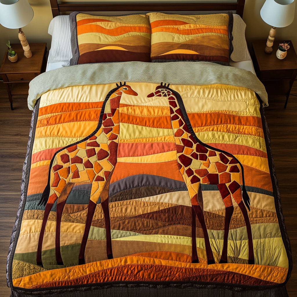 Sunset Mosaic Giraffes 3-Piece Quilted Bedding Set NCU0NNT301