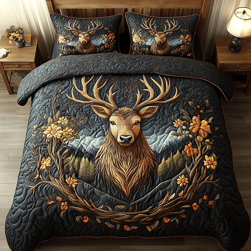 Silent Deer 3-Piece Quilted Bedding Set NCU0PVL065