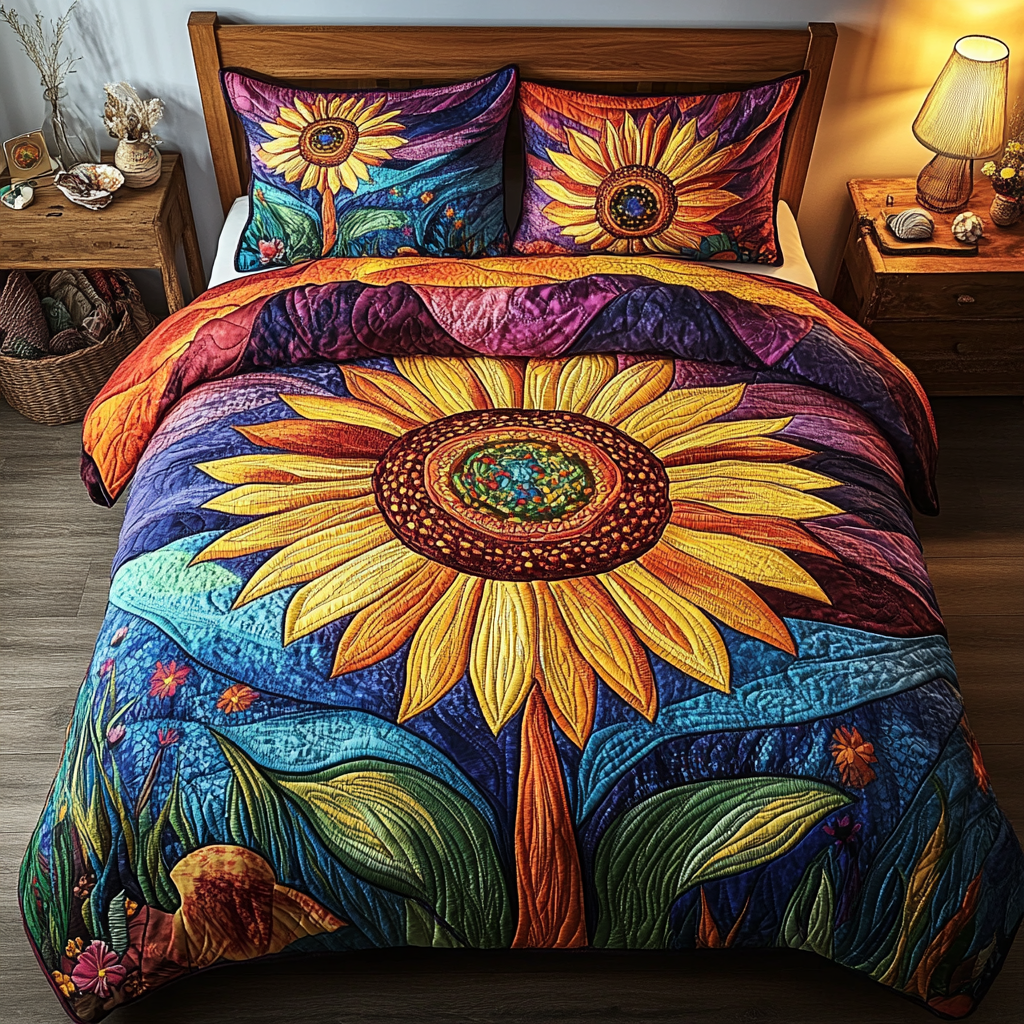 Sunflower Dream 3-Piece Quilted Bedding Set NCU0PVL028