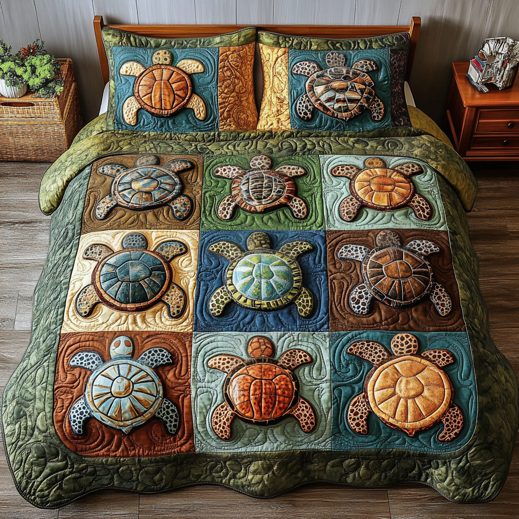 Aqua Shell 3-Piece Quilted Bedding Set NCU0NVH093