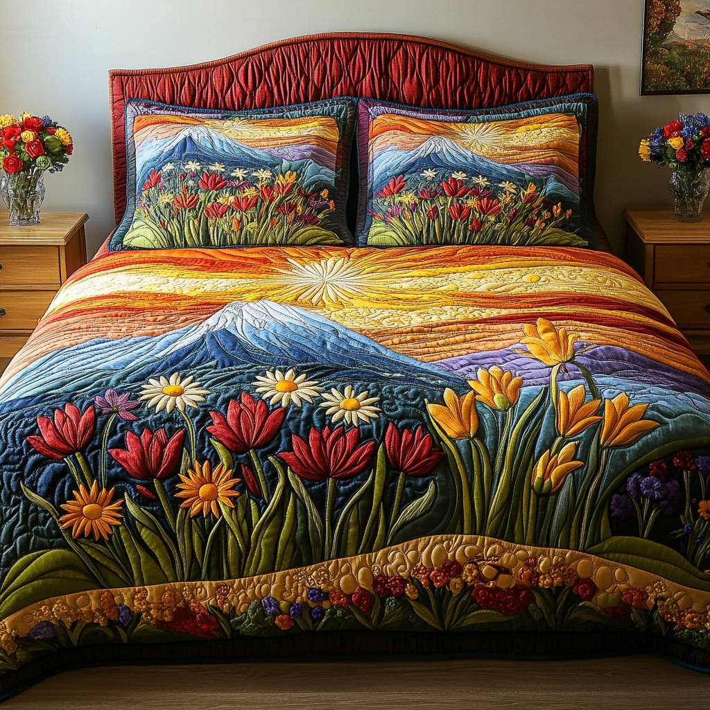 Radiant Garden 3-Piece Quilted Bedding Set NCU0PVL123