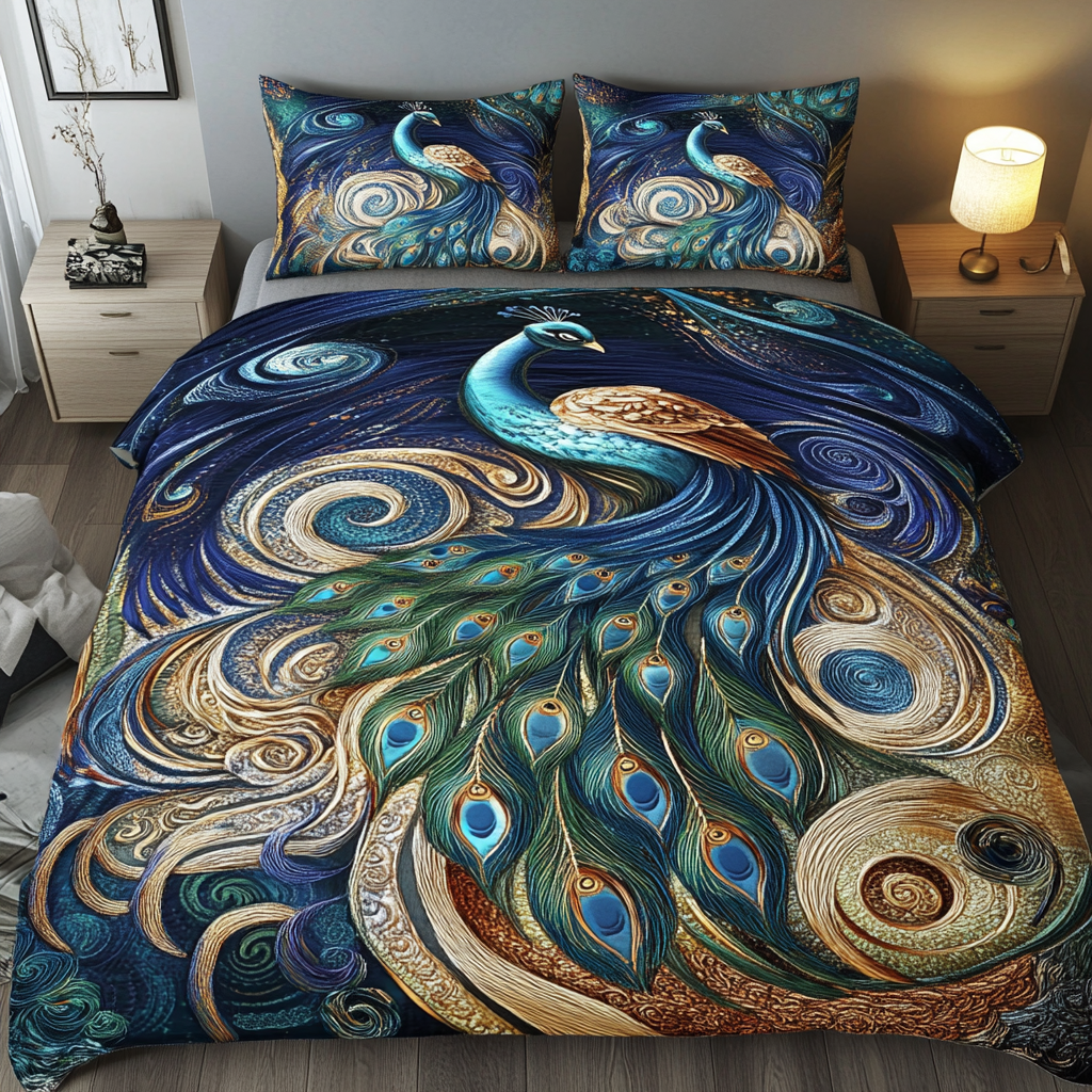 Peacock Paradise 3-Piece Quilted Bedding Set NCU0PVL081