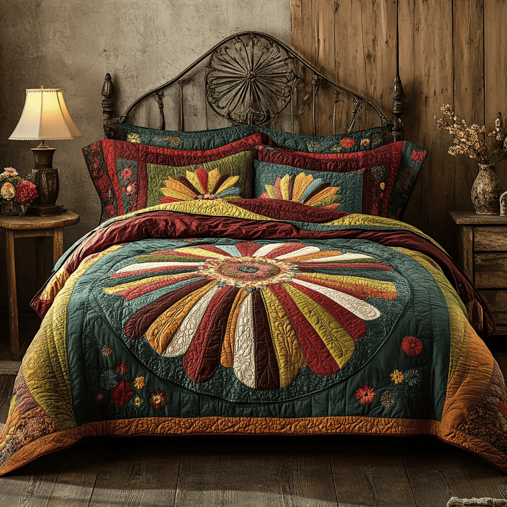 Rustic Sunflower Charm 3-Piece Quilted Bedding Set NCU0PVL012