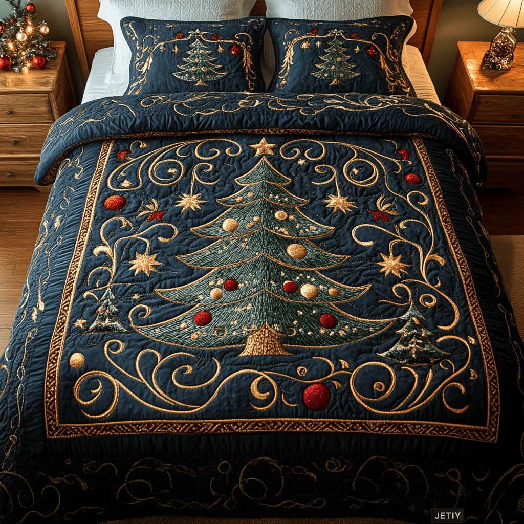 Winter Wonderland Pines Quilted Bedding Set NCU0DV029