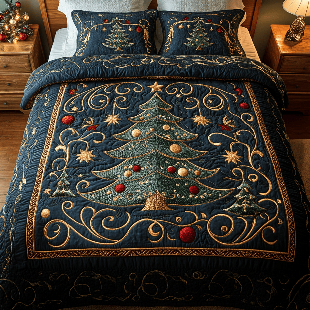 Winter Wonderland Pine Quilted Bedding Set NCU0DV1757