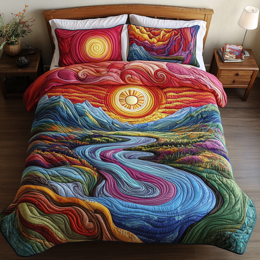 Sunset Stream 3-Piece Quilted Bedding Set NCU0NVH061
