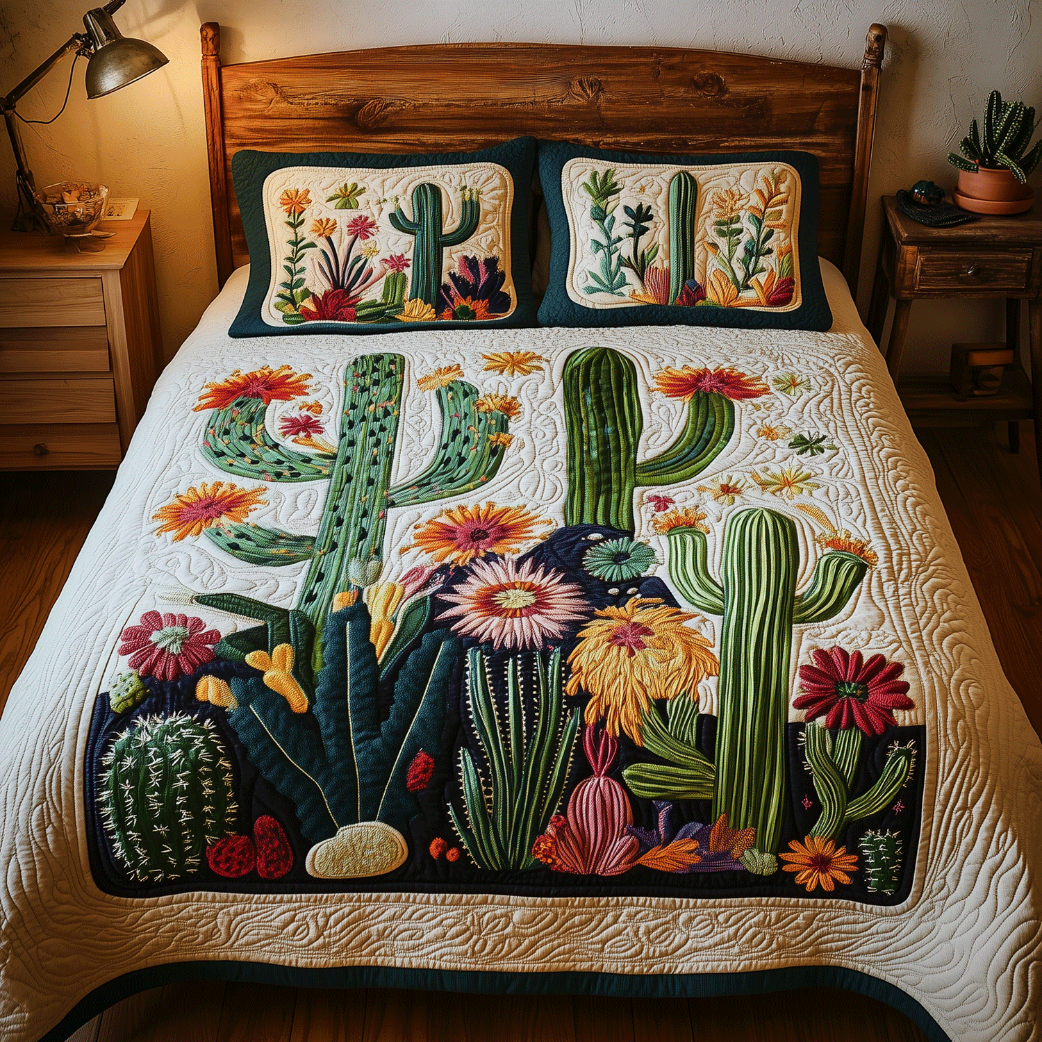 Colorful Cactus 3-Piece Quilted Bedding Set NCU0TH2078