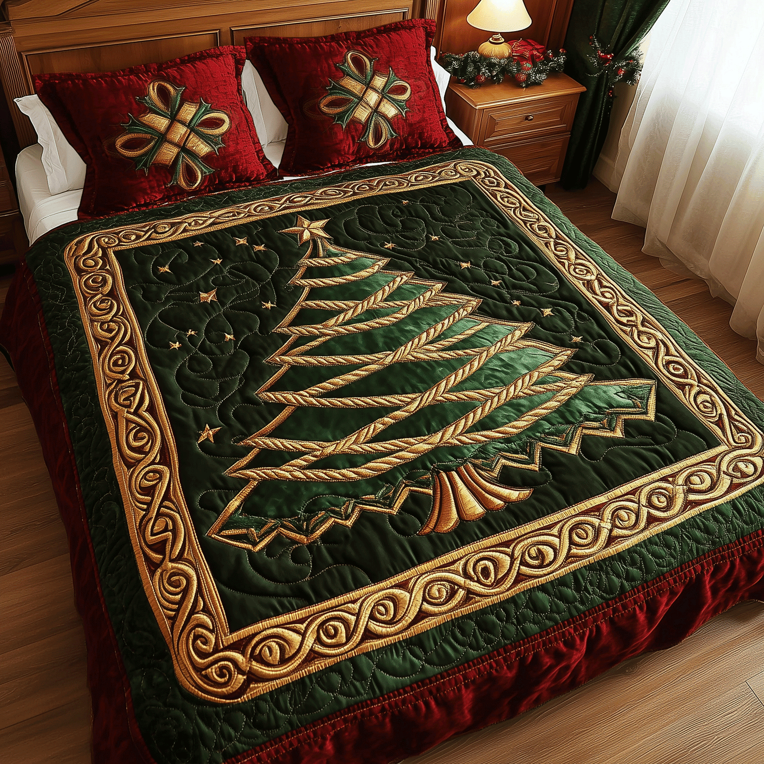 Classic Christmas Tree 3-Piece Quilted Bedding Set NCU0TH2145