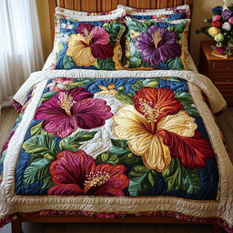 Hibiscus Haven 3-Piece Quilted Bedding Set NCU0NVH760