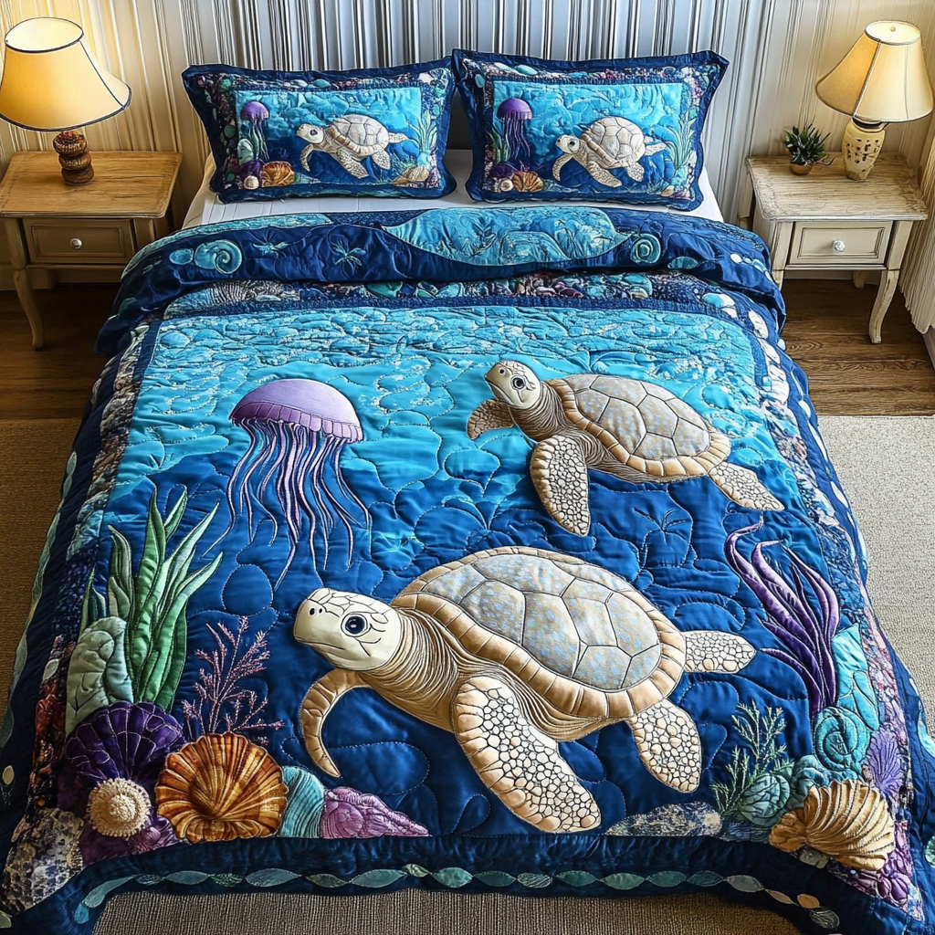 Turtle Tranquil 3-Piece Quilted Bedding Set NCU0PVL301