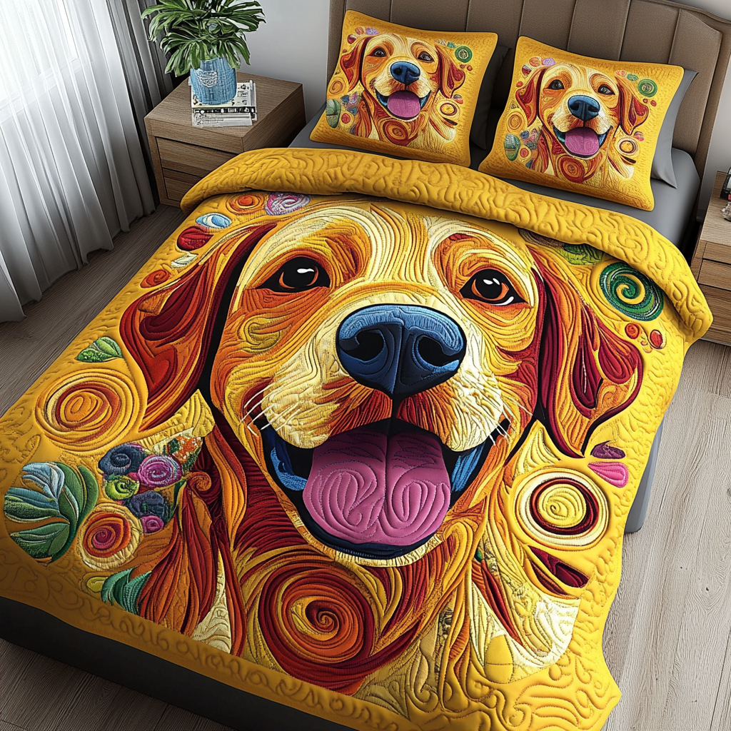 Happy Lab 3-Piece Quilted Bedding Set NCU0PVL305