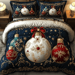 Regal Holiday Ornament 3-Piece Quilted Bedding Set NCU0DK2558