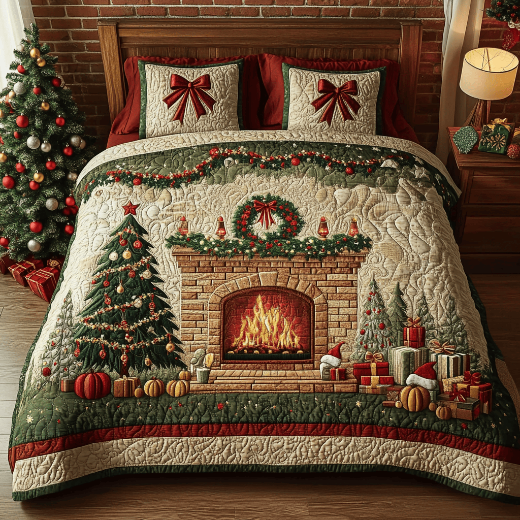 Cozy Christmas Eve 3-Piece Quilted Bedding Set NCU0DK2518