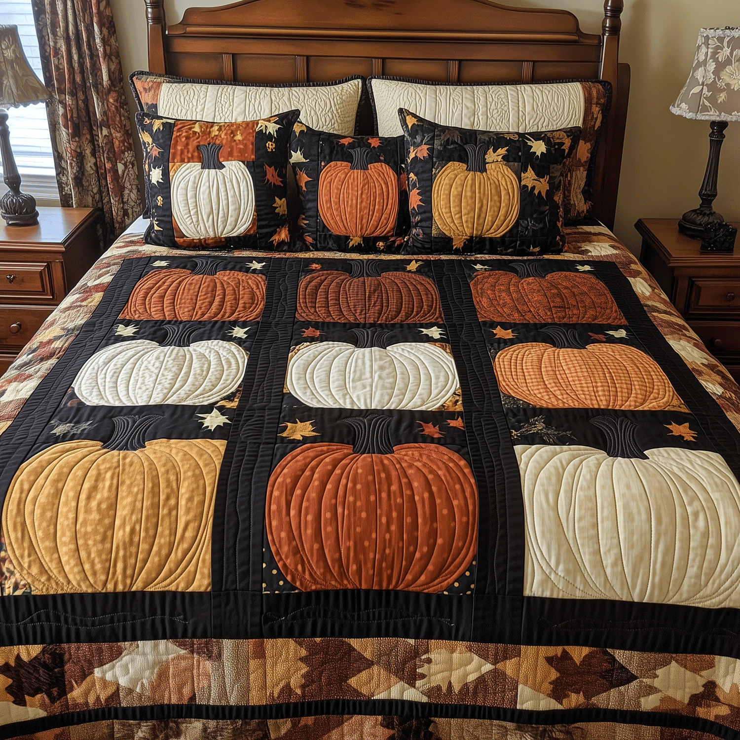 Halloween Harvest 3-Piece Quilted Bedding Set NCU0TH1964