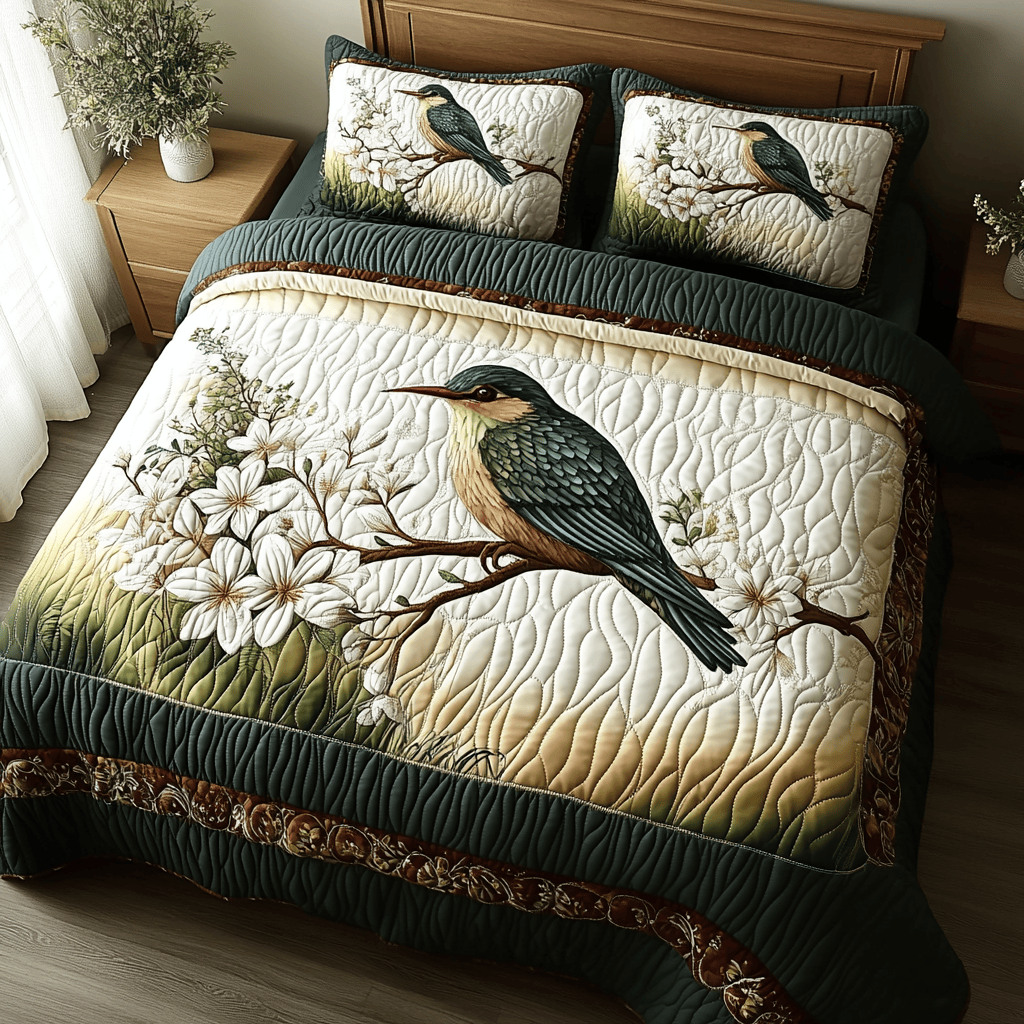 Fluttering Beauty 3-Piece Quilted Bedding Set NCU0DV421