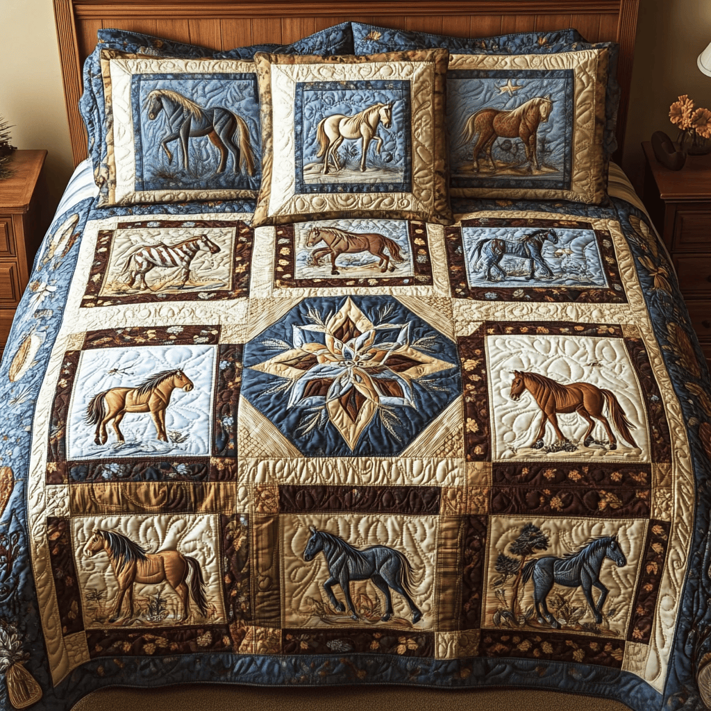 Equestrian Slumber 3-Piece Quilted Bedding Set NCU0NVH750