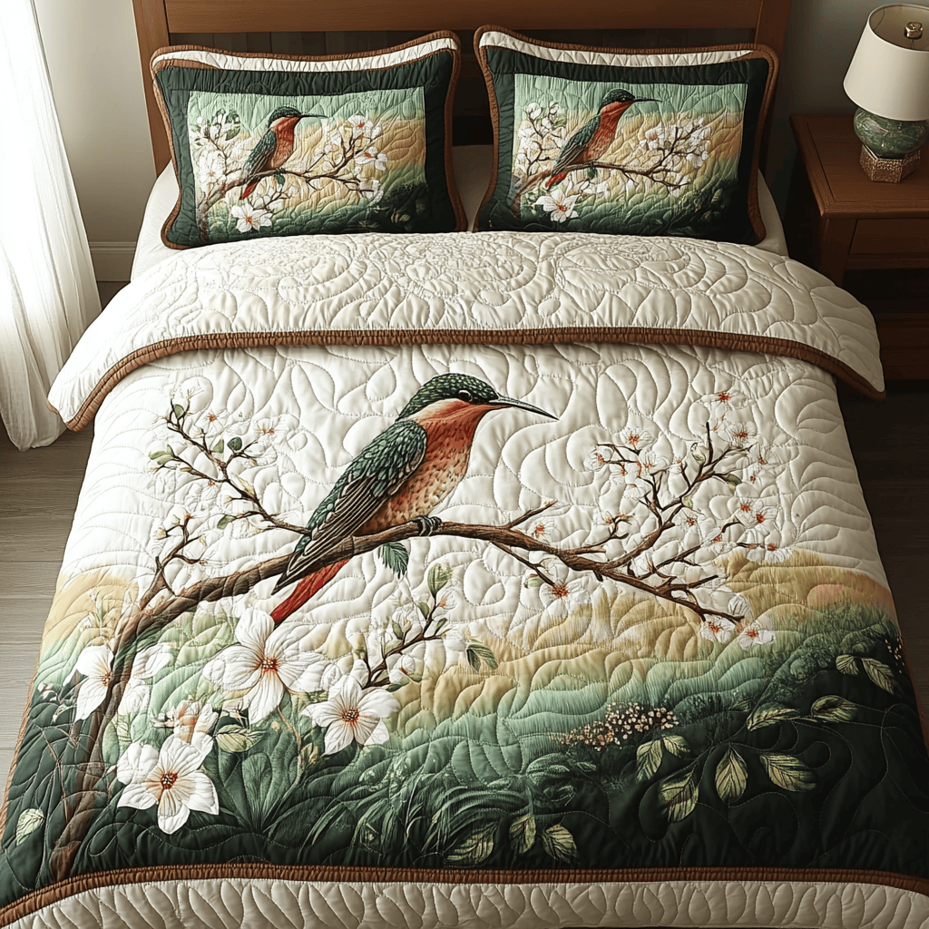 Hummingbird Bliss 3-Piece Quilted Bedding Set NCU0DV423