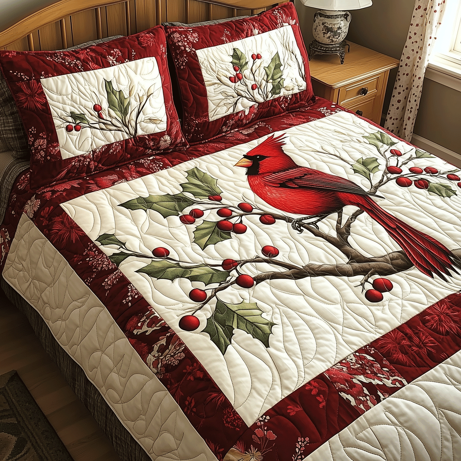 Elegant Cardinal 3-Piece Quilted Bedding Set NCU0TH2082